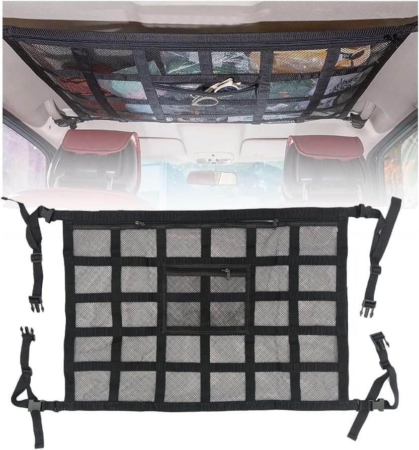 Car Ceiling Cargo Net for smart #3 2023-2026 Car Roof Storage Mesh Bag Adjustable Roof Storage Organizer Double-Layer Mesh Pocket Accessories