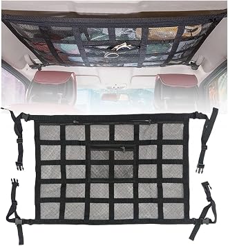 Car Ceiling Cargo Net for Audi Q6 e-tron PPE 2024-2026 Car Roof Storage Mesh Bag Adjustable Roof Storage Organizer Double-Layer Mesh Pocket Accessories
