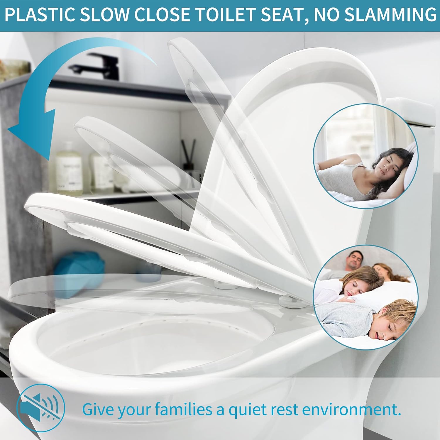 SADALAK Toilet Seat D Shape Soft Close Quick Release Easy Clean Toilet Seat Replacement with Non-Slip Bumpers for Bathroom White