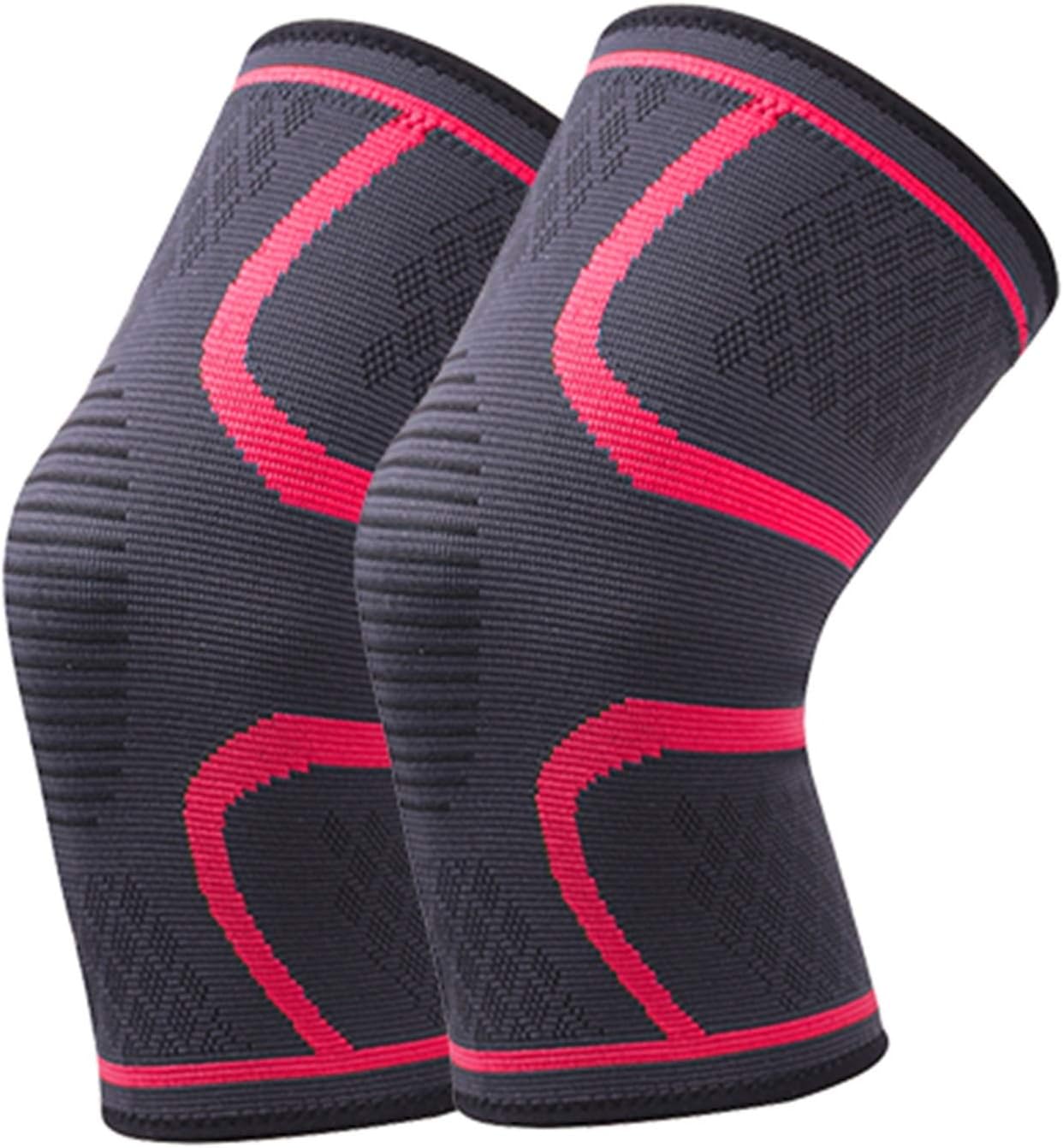 Elbow 1Pair Knee Pads Breathable Nylon Elastic Sports Knee Support Brace Running Fitness Basketball Football Protector Joelheiras for Adult (Color : Red, Size : S)