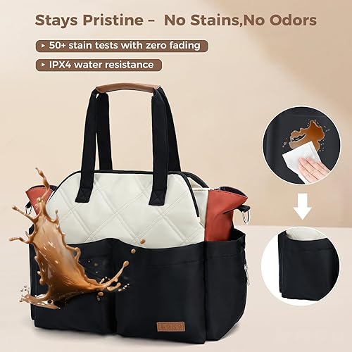 Miniatura 5 de Lekebaby Bolsa de pañales para bebé, 17 bolsillos, bolsa grande de pañales de viaje con cambiador portátil, bolsa de hospital cruzada para mamá para