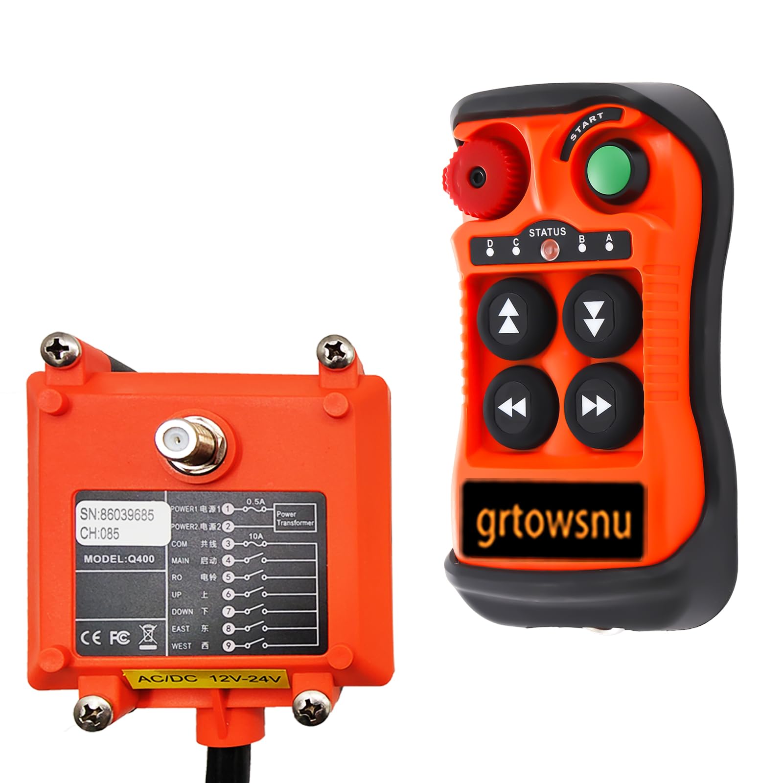 4 Buttons 12-24V AC/DC AC Wireless Crane Remote Control Industrial Radio Controller for Electric Chain Hoist Overhead Tower Bridge Lifting Crane Transmitter and Receiver