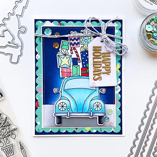 Miniatura 3 de hinana Juego de 7 piezas de troqueles de metal con marco rectangular, vieiras cosidas, etiqueta de anidación de fondo, troqueles de corte