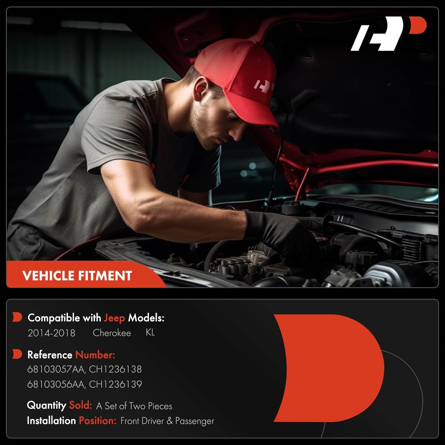 A-Premium Driver and Passenger Hood Hinges Compatible with Jeep KL Series Cherokee 2014 2015 2016 2017 2018, Set of 2 Front Left and Right Side Hood Hinges, Replace# 68103057AA, 68103056AA