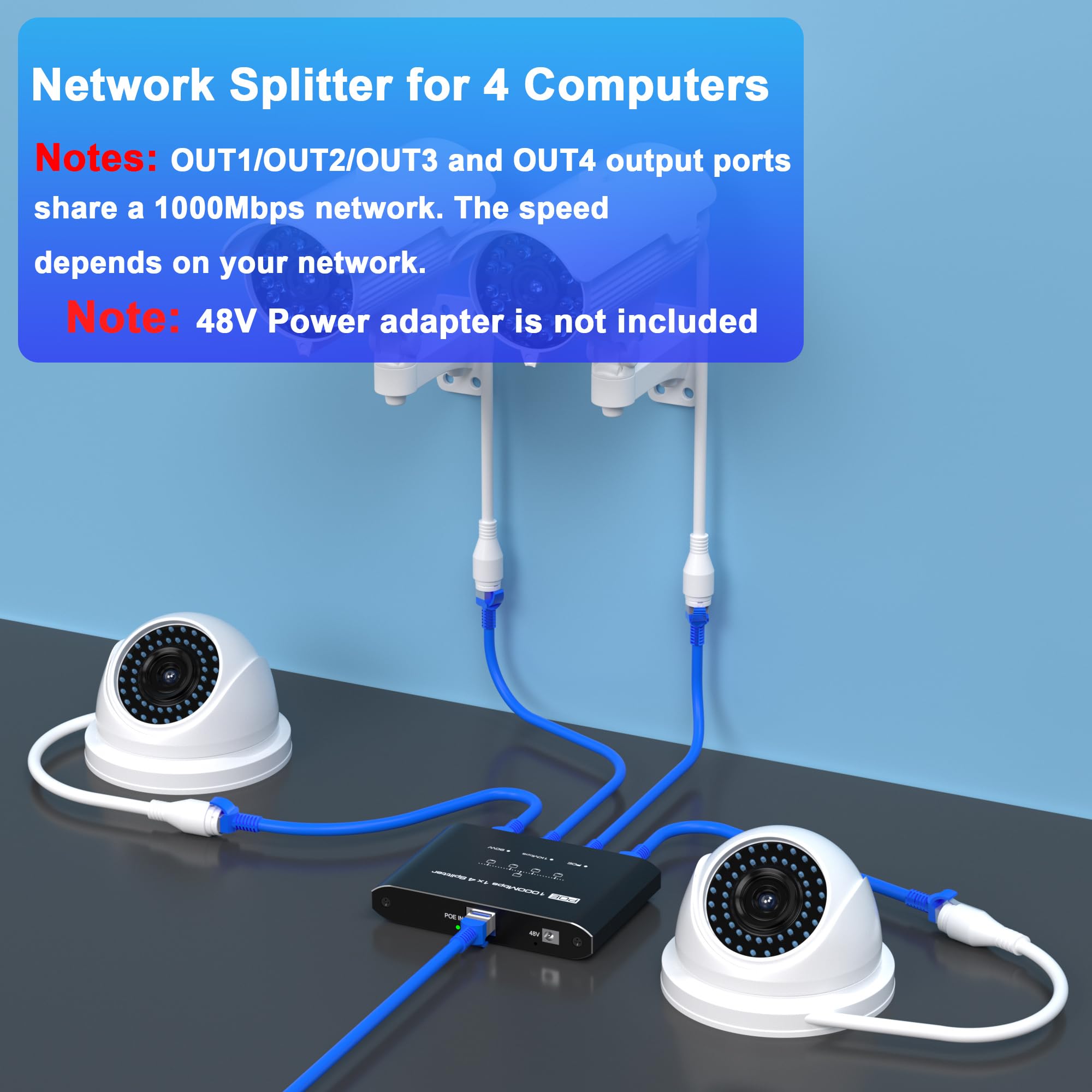 Commutateur PoE 1 entrée 4 sorties, répartiteur PoE Gigabit 4 ports, répartiteur Ethernet, adaptateur PoE vers PoE, fournit PoE (15,4 W) ou PoE+ (30 W), Plug & Play, distance jusqu'à 100 m