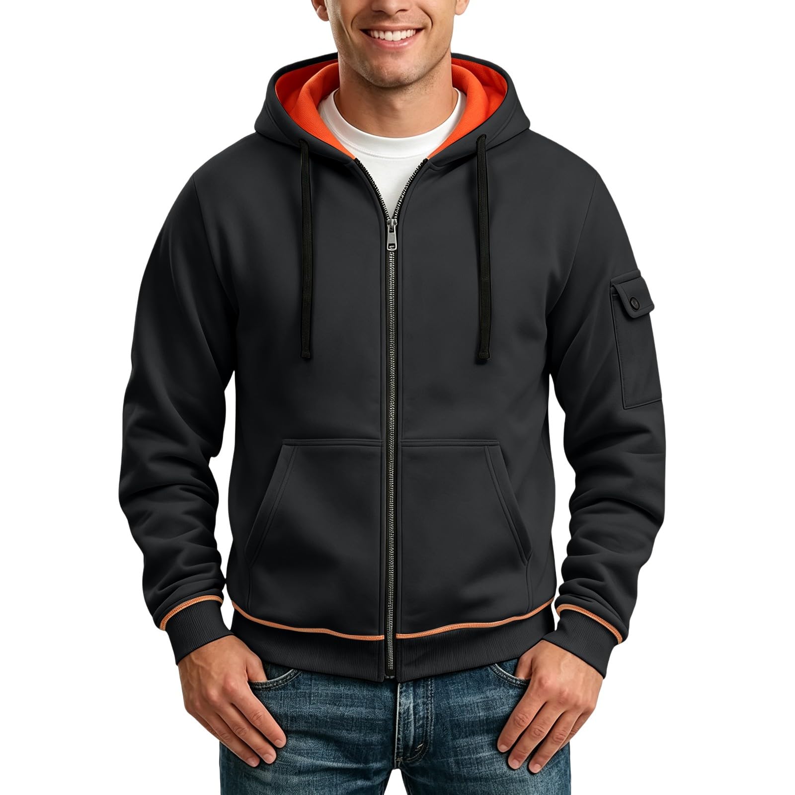 Generisch Zip Hoodie Herren Winter Pullover Herren mit Kapuze Streetwear