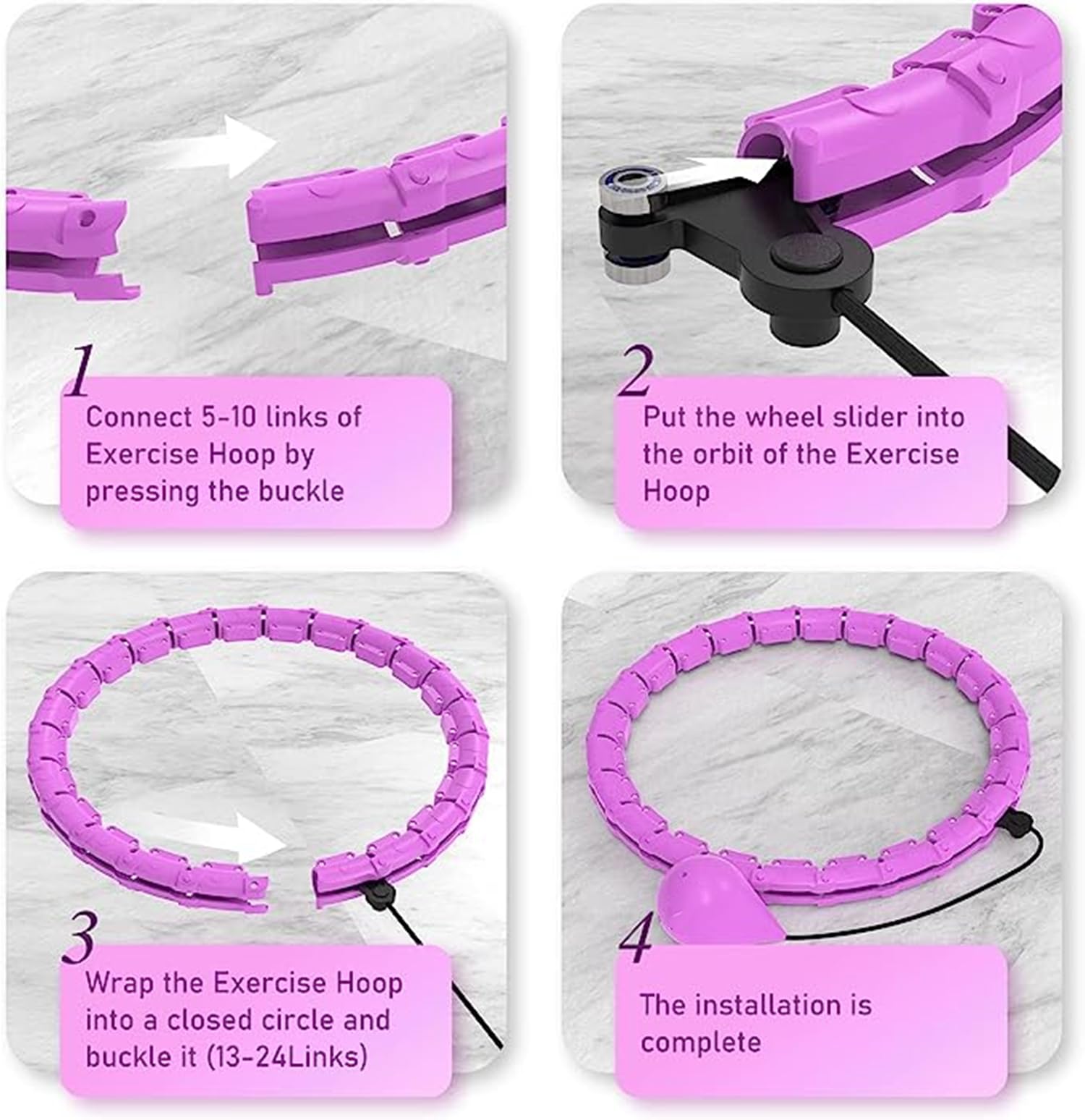 Cerceau Hula Hoop Intelligent Extra Large Avec Boule De Poids - 32 Segments Amovibles, Ajustable 42-150cm - Fitness Et Perte De Poids - 10