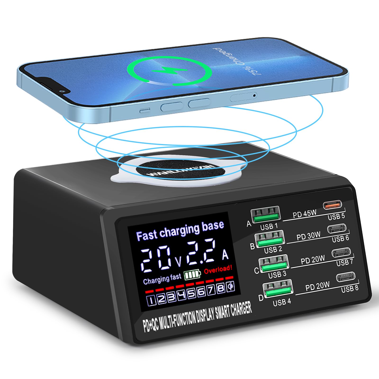 100W 8Port USB Charging Station for Multiple Devices - Multi USB Charger Station