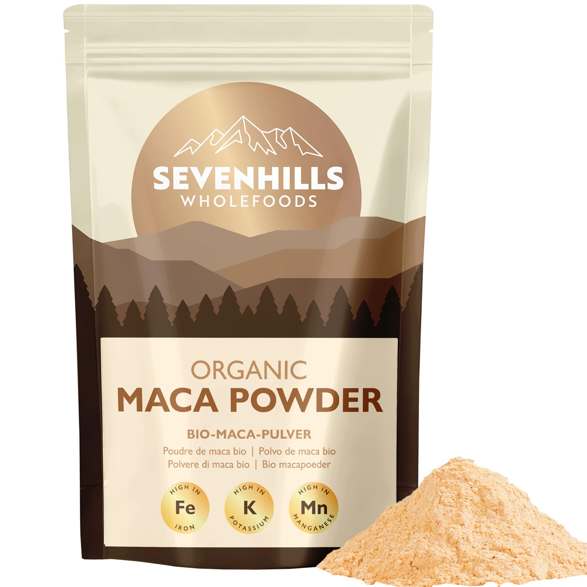Sevenhills Wholefoods Poudre de maca biologique 1kg du Pérou, poudre de racine de maca pure, végétalienne, sans gluten, sans OGM, casher