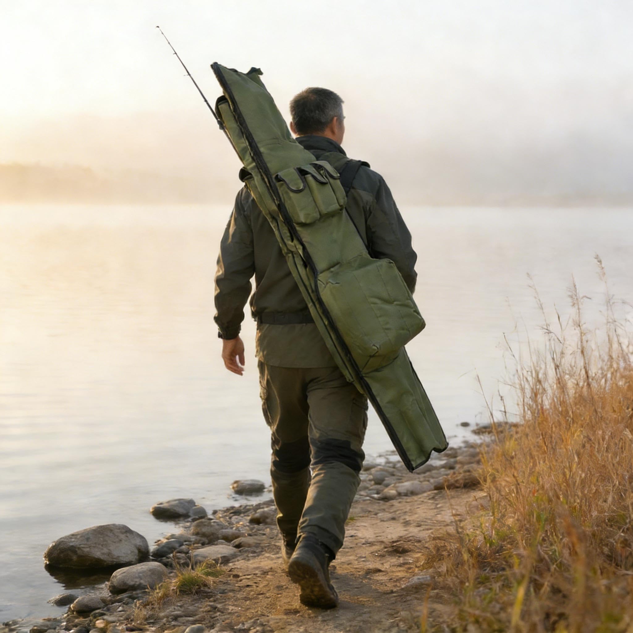 DAZZLEEX Sac de Canne à pêche de Grande capacité Sac de pêche Stockage de Moulinet de Canne à pêche Support de matériel de pêche 1.95m