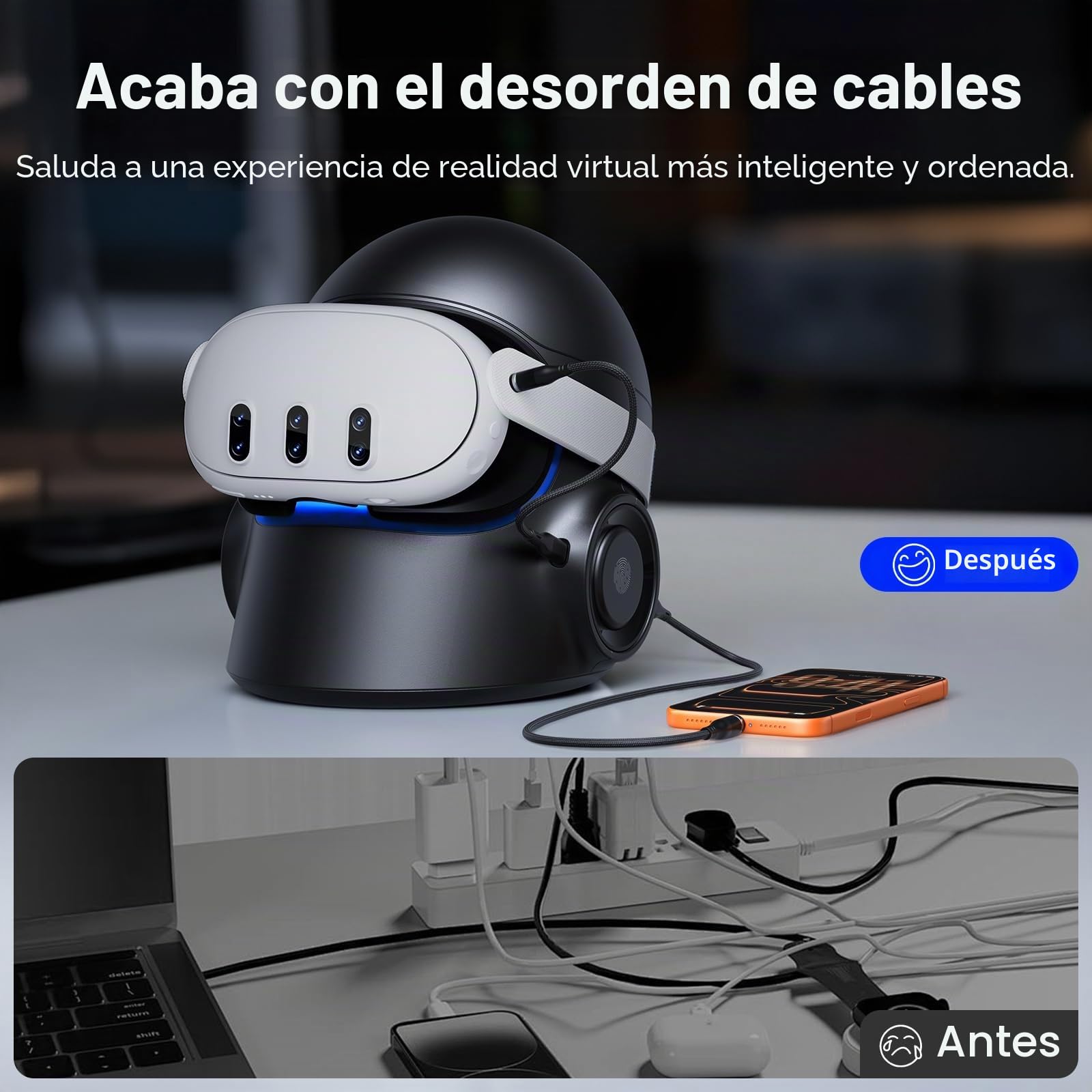 Aubika CyberCore Lite - Estación de Carga para Meta Quest 3S, Quest 3, Oculus Quest 2, Quest Pro, Pico 4, Color Negro