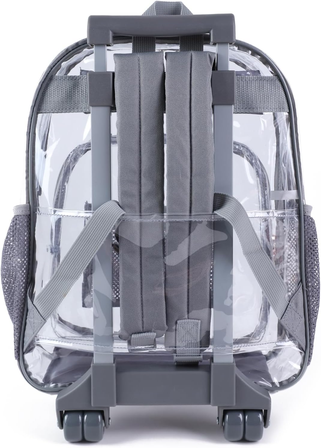 COVAX Rolling Clear Backpack, Heavy Duty See Through Bookbag, Transparent PVC Cold-resistant Backpack with Wheels (Grey)