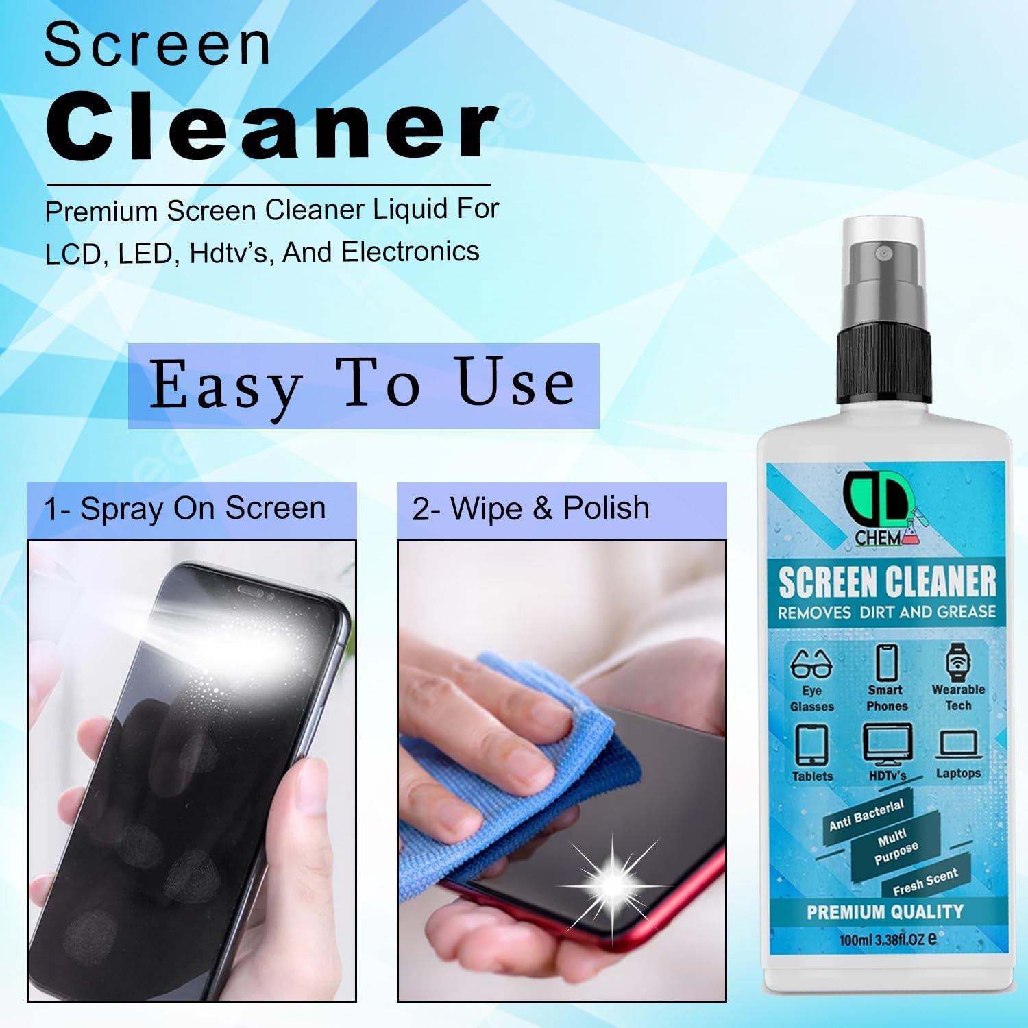 Linsenreinigungsspray Kunststoff, Brillen, Brillen, Kameras, Mikroskope, digitale Bildschirme, Skibrillen & LCD/TFT/LED/Plasma/OLED/Tablet/Zubehör (5 Liter)