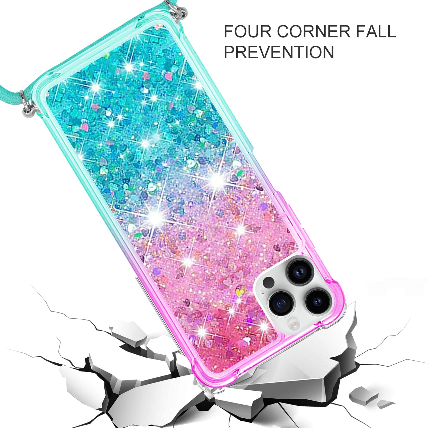 Handyhülle Mit Kette Für IPhone 14/13 - Glitzernd, Mit 3D-Blumen, TPU, Stoßfest