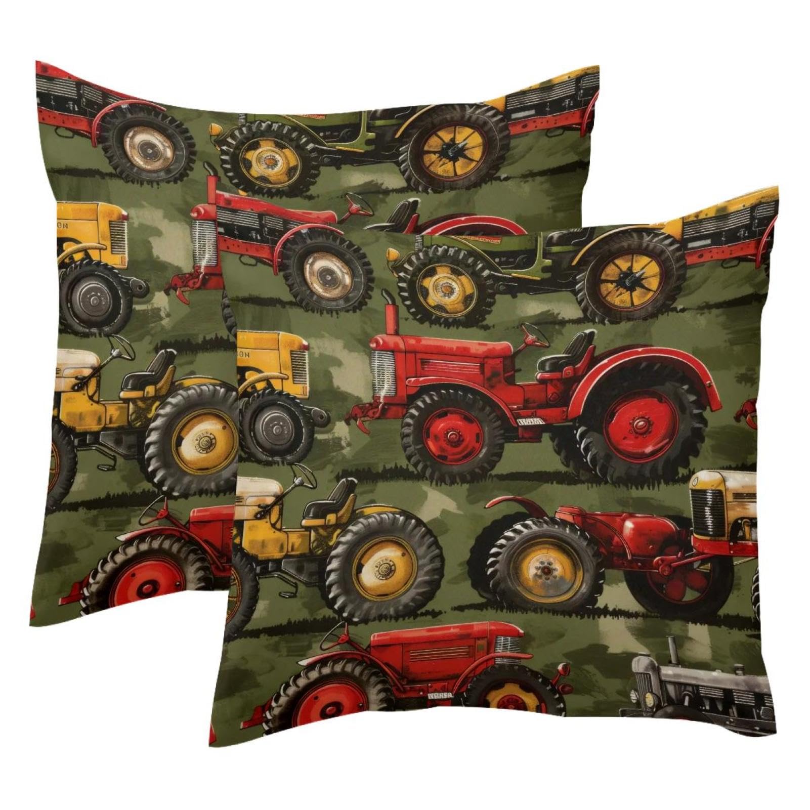 Housse de coussin en velours 50x50 motif tracteur pour une déco salon style industriel