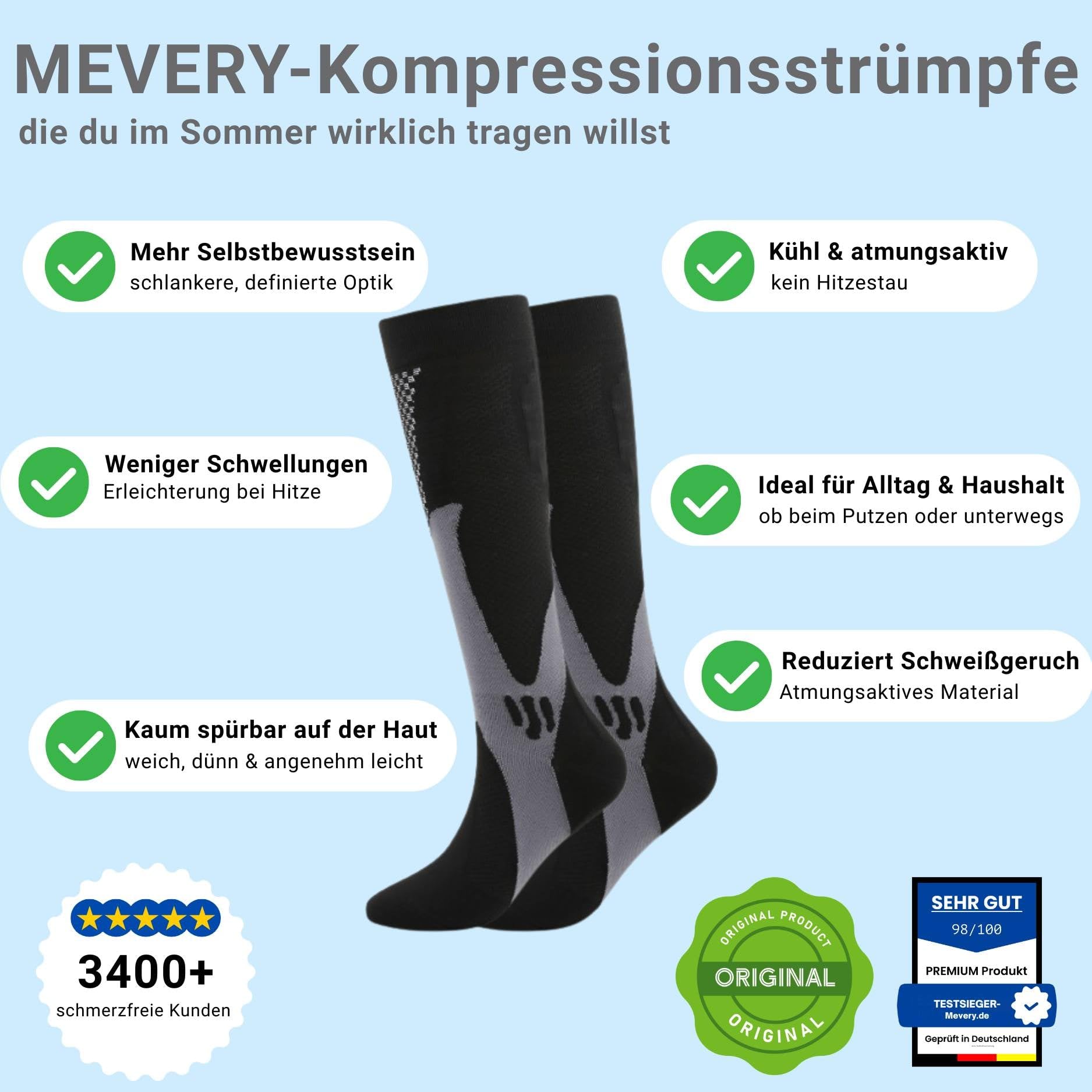Mevery - Kompressionsstrümpfe Kompressionsstrümpfe für Damen und Herren - 3 Paar Kompressionsstrümpfe ideal für Sport, Laufen, Reisen, Fitness und Fußball - Erhöhen Sie Ihre Leistung