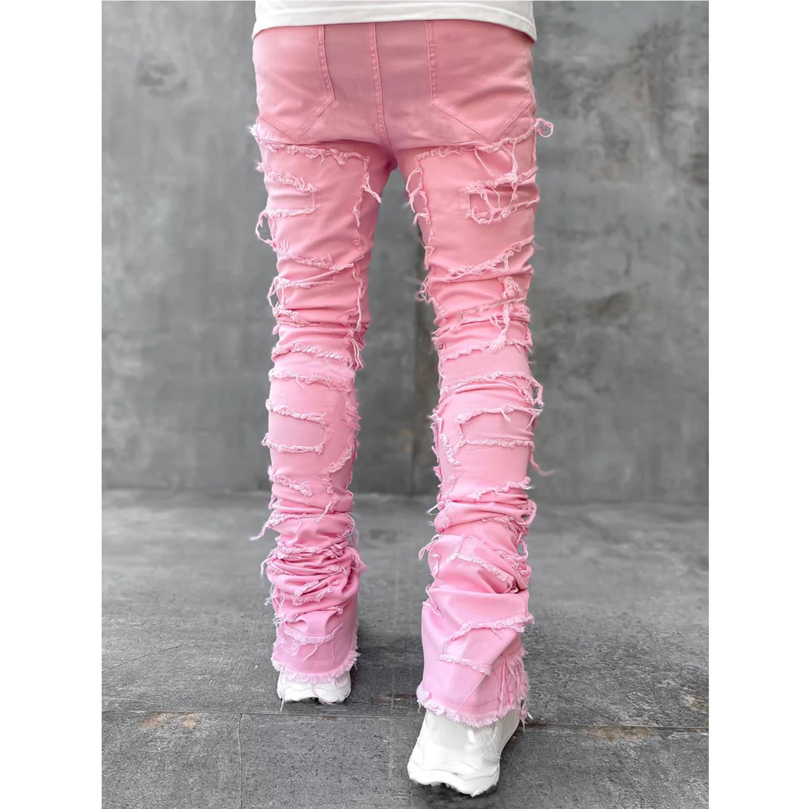 Jeans elasticizzati da uomo Destroyed Slim Fit Jeans Skinny Hip Hop Denim Pantaloni con fori per gli uomini Jeans strappati Nero Vintage Pantaloni Casual Jeans a tinta unita Jeans Adolescenti Ragazzi