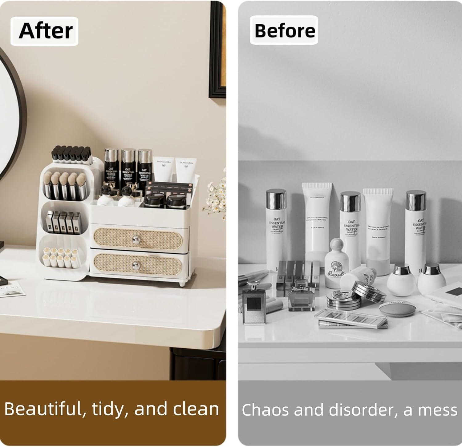 Makeup Organizer with Drawers for Vanity,Spacious Cosmetic Display Case,Perfect Storage Solution for Your Beauty Essential (All White)