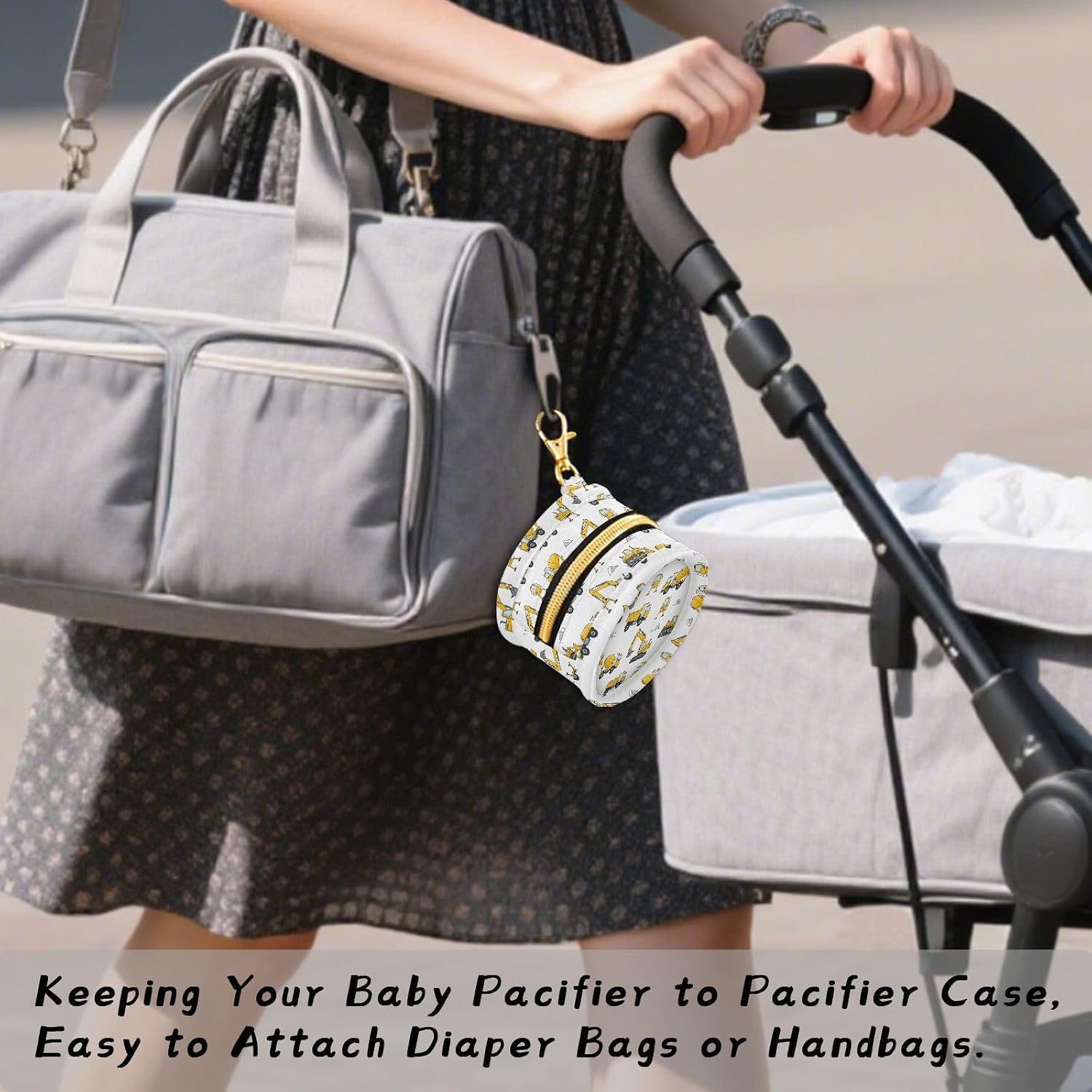 Cars Excavator White Print Pacifier Holder Case with Metal Clip Portable Pacifier Pod for Newborn Baby Boys Girls