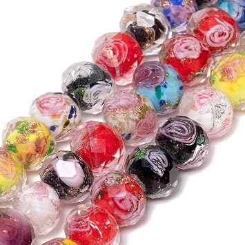 50pcs 810mm Valentine Beads Rose Lampwork Bead Handmade Faceted Mixed Color Murano Glass Beads for Jewelry Making Supplies, Bracelet, Rosary Craft Making
