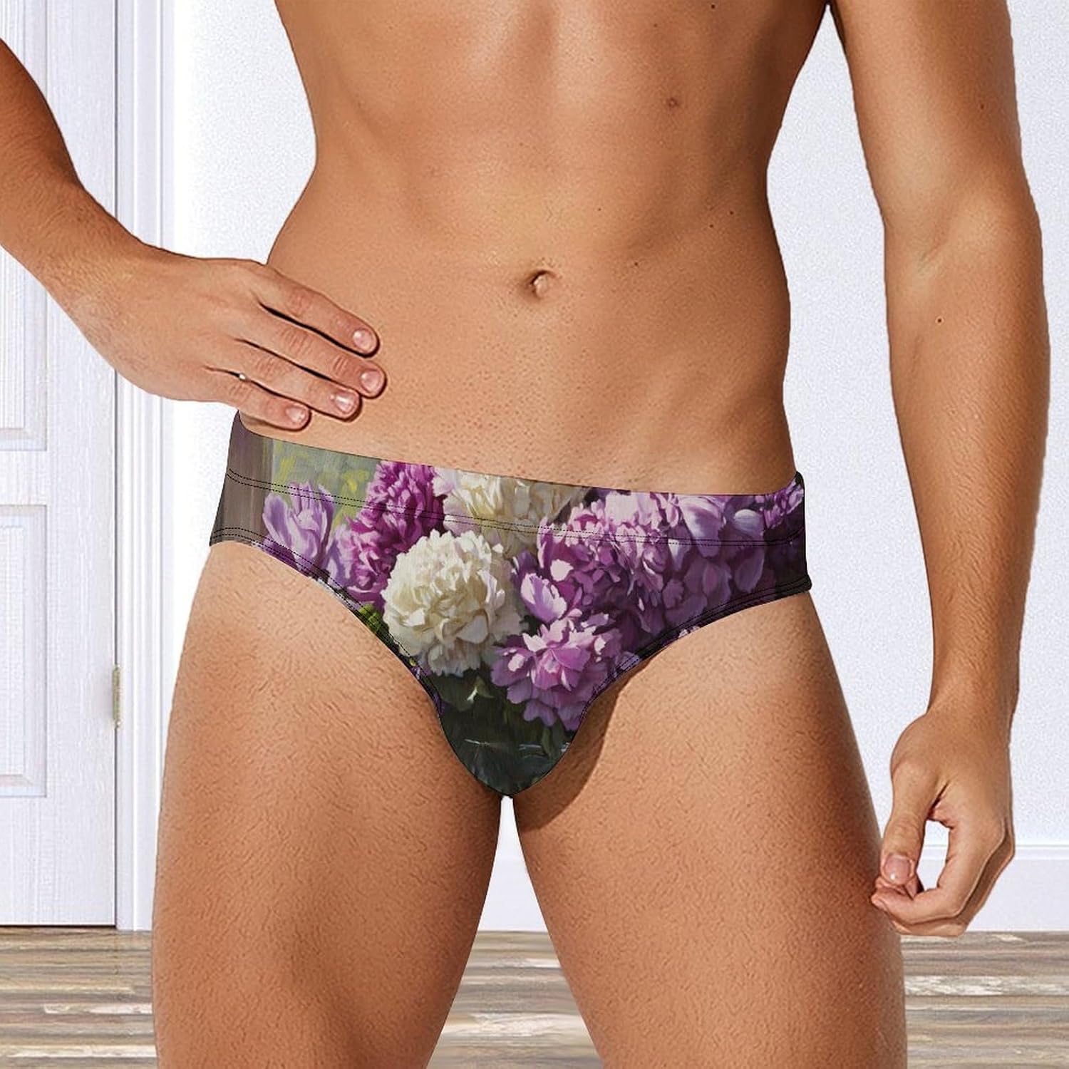 Beautiful Peonies Flowers Mens Swim Trunks Swimwear Briefs Low Waist Swimsuit for Beach Sports