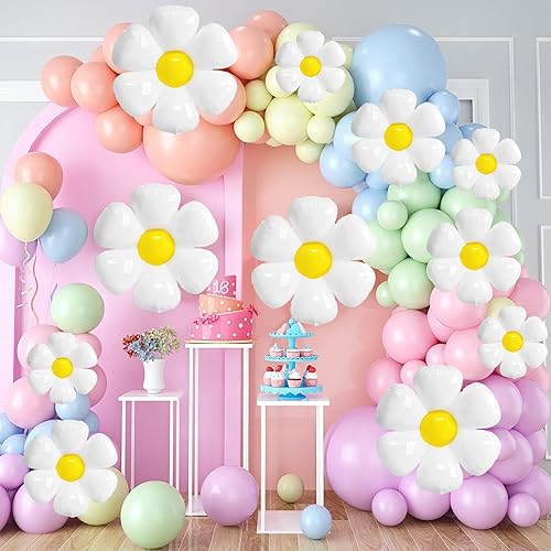 Miniatura 4 de Juego de 16 globos de flores de margarita, globos de flores de látex rosa, morado, amarillo, decoraciones de fiesta para cumpleaños, baby shower,