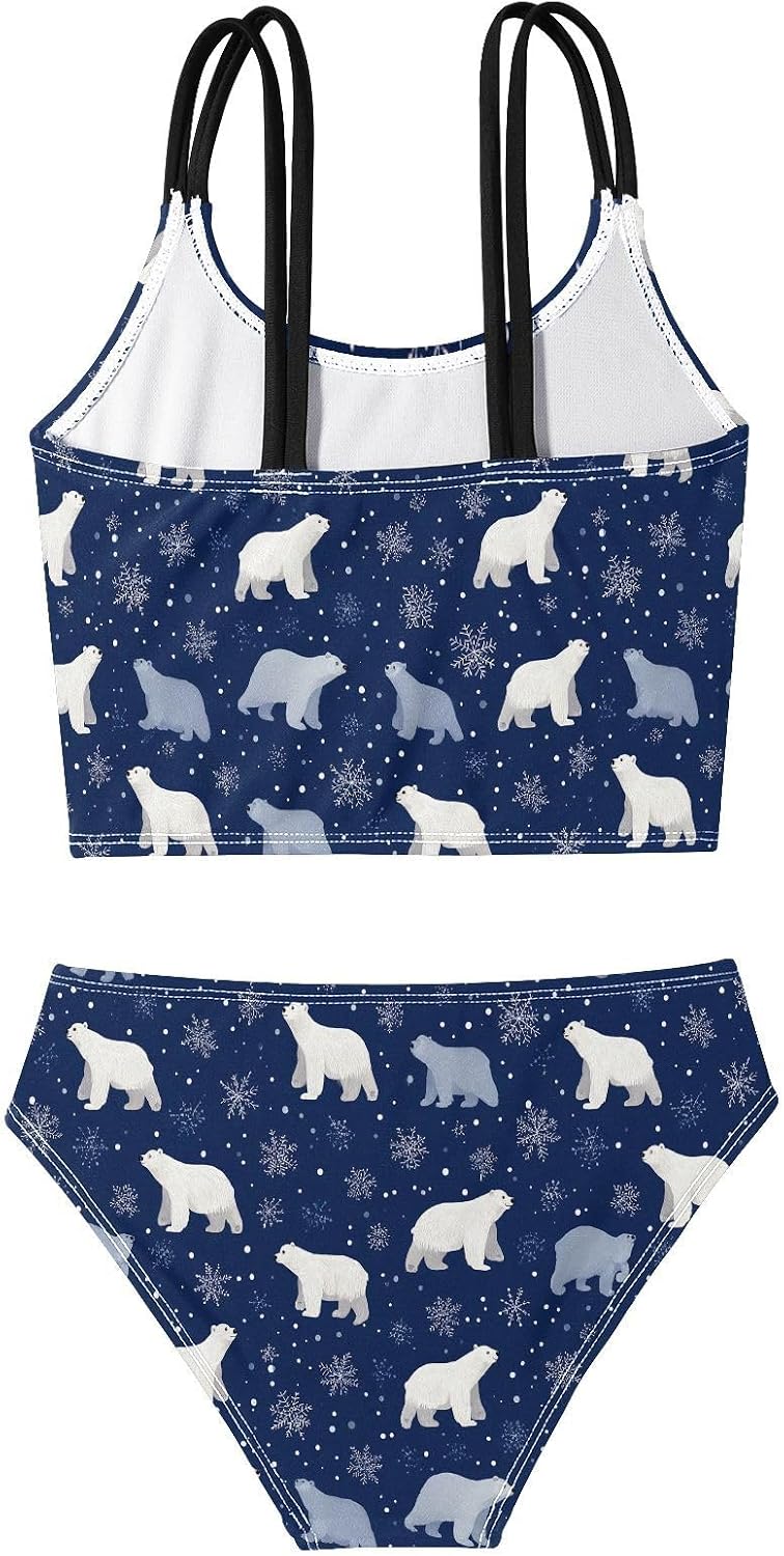 visesunny Girls Two Piece Swimsuits Polar Bear Snowflake Girl's Bikini Sets Bathing Suits for Girls Size 5-12Y