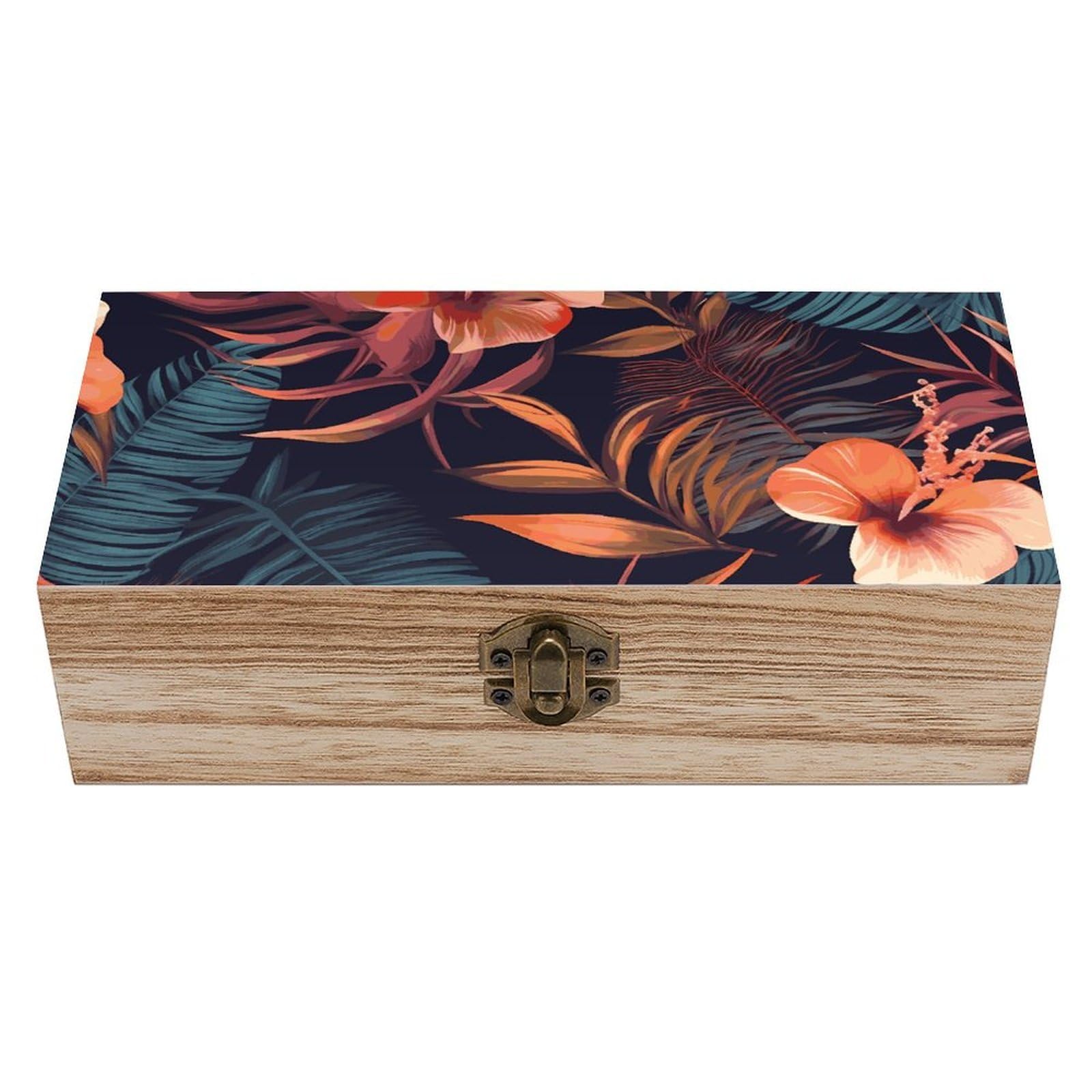 WAFICAC Tropical Flower Wooden Keepsake Box Wooden Box with Hinged Lid Decorative Storage Boxes Unique Gift Ideas for Men & Women Size 7.9" X 3.9" X 2.3"