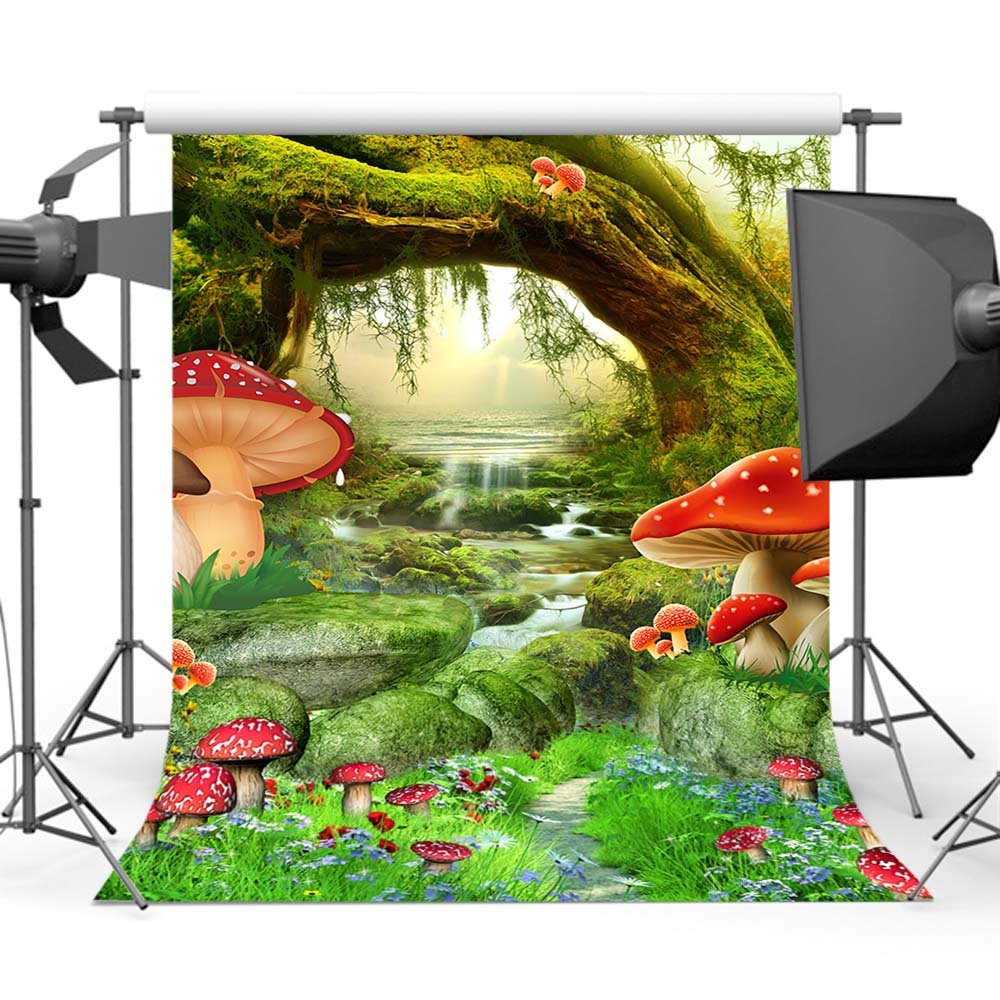 Mehofoto 5x7 Fairy Tale Backdrop Woodland Forest Mushroom Photography Backdrops 5x7 Professional Sea