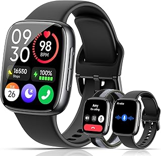 Quican Smart Watches for Women Men with 2 Bands, 1.85-inch AMOLED HD Display (390x450), 12-Day Battery Life, 3ATM Waterpro