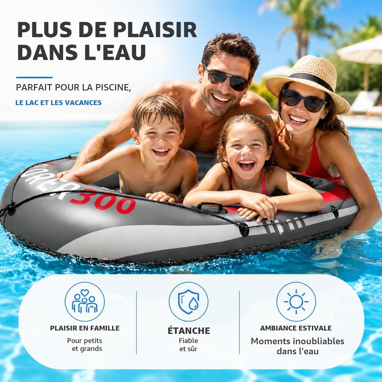 Bateau pneumatique gonflable 220 x 110 cm - pour enfants et adultes avec pagaie et cordes - Bateau gonflable - Canot et bateau à rames