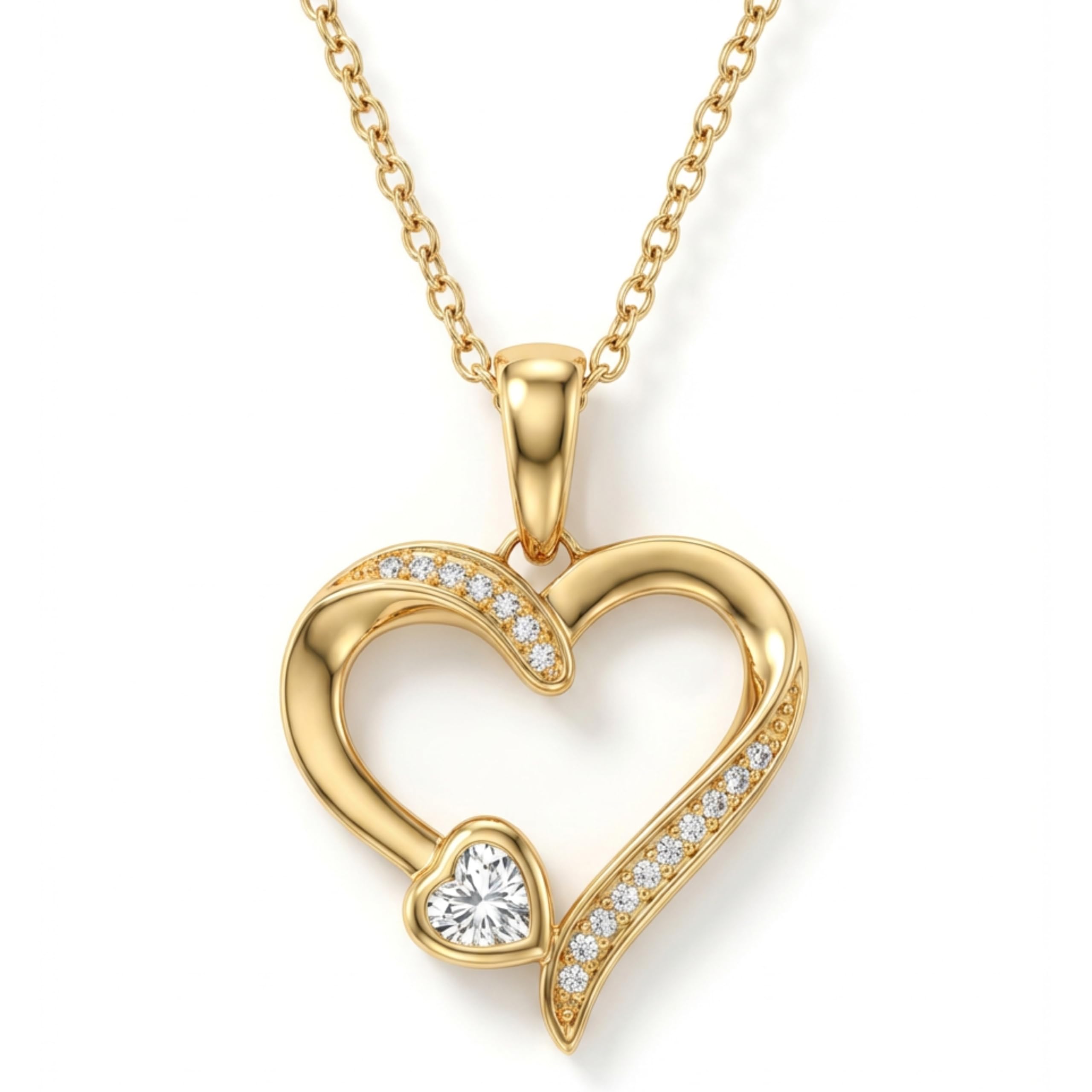 Hannah's Treasures Herzkette mit Zirkonia-Stein aus 925er Silber, 45 cm – auch mit Vergoldung in Gelbgold und Roségold - Silberkette mit Herzanhänger für Frauen