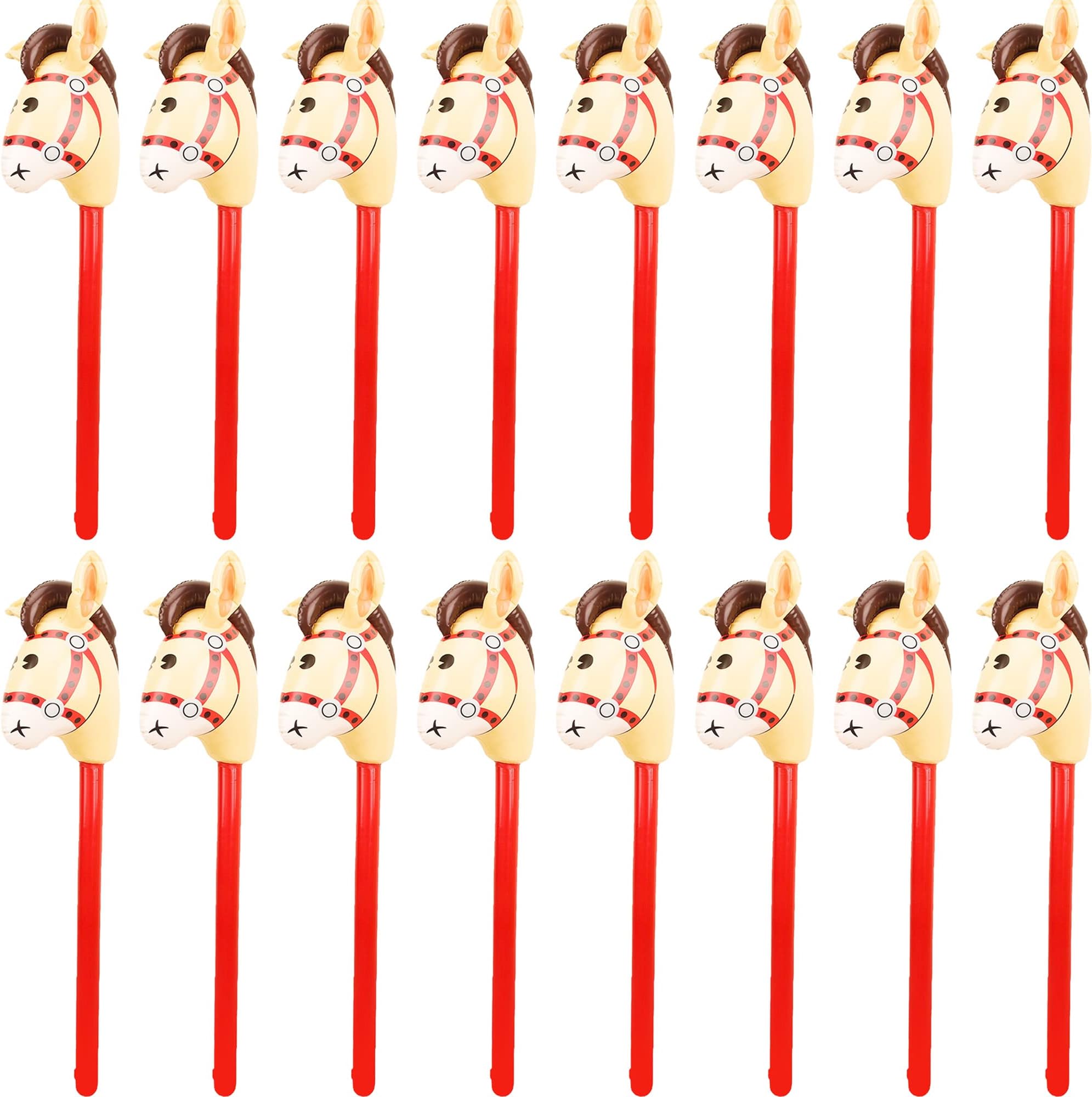 Haconba 16 Pieces 40 Inch Inflatable Stick Horse Cowboy Cowgirl Horse Head Stick Pony Stick Balloon for Cowboy Theme Parties Chsirtmas Birthday Party Home Decoration
