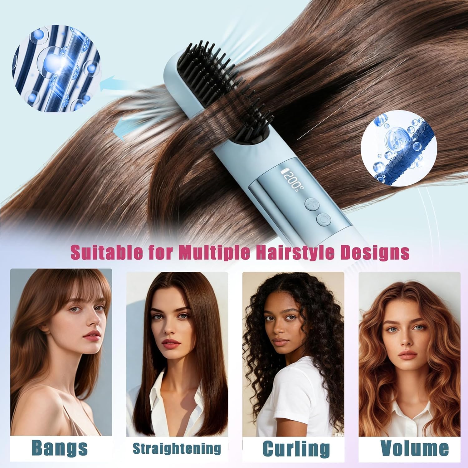 2026 New Cordless Rechargeable Hair Straightener Brush for Travel, Portable Mini Straightening Comb with 3 Heat Settings, 30s Fast Heat (Blue) - Image 6