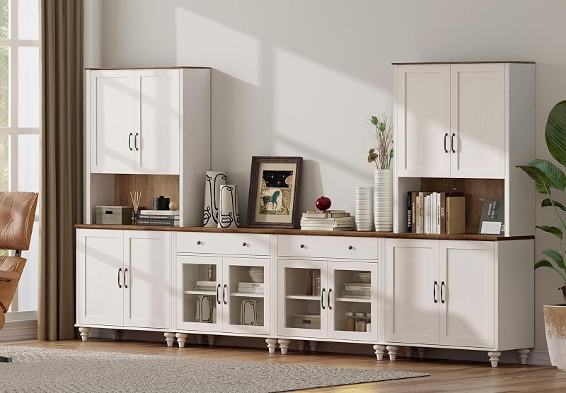 WAMPAT Large TV Stand with Bookshelves for TVs up to 75", White image 5