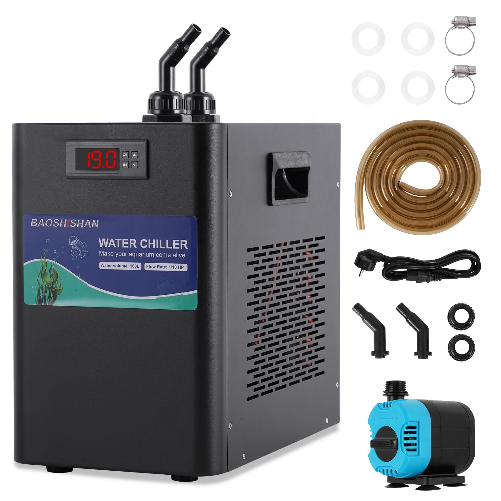 BAOSHISHAN 160L Acquario Refrigeratore d'acqua Chiller Bonus Kit pompa Fish Tank Chiller Frutti di mare Attrezzature per la coltivazione di acqua dolce/salata Erbacce 220 V (Unità: ℃)