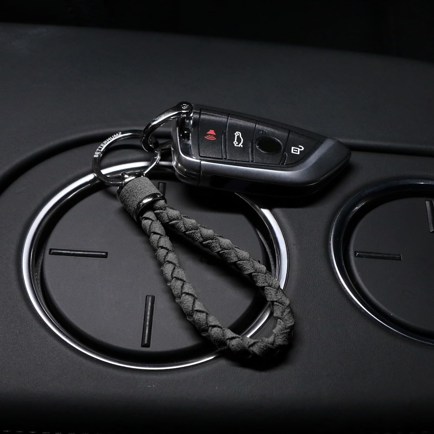 BETTERHUMZ Leather Key Fob Car Weave Keychain Ring Woven Strap Braided Key Chain for Alcantara Accessories - Image 3