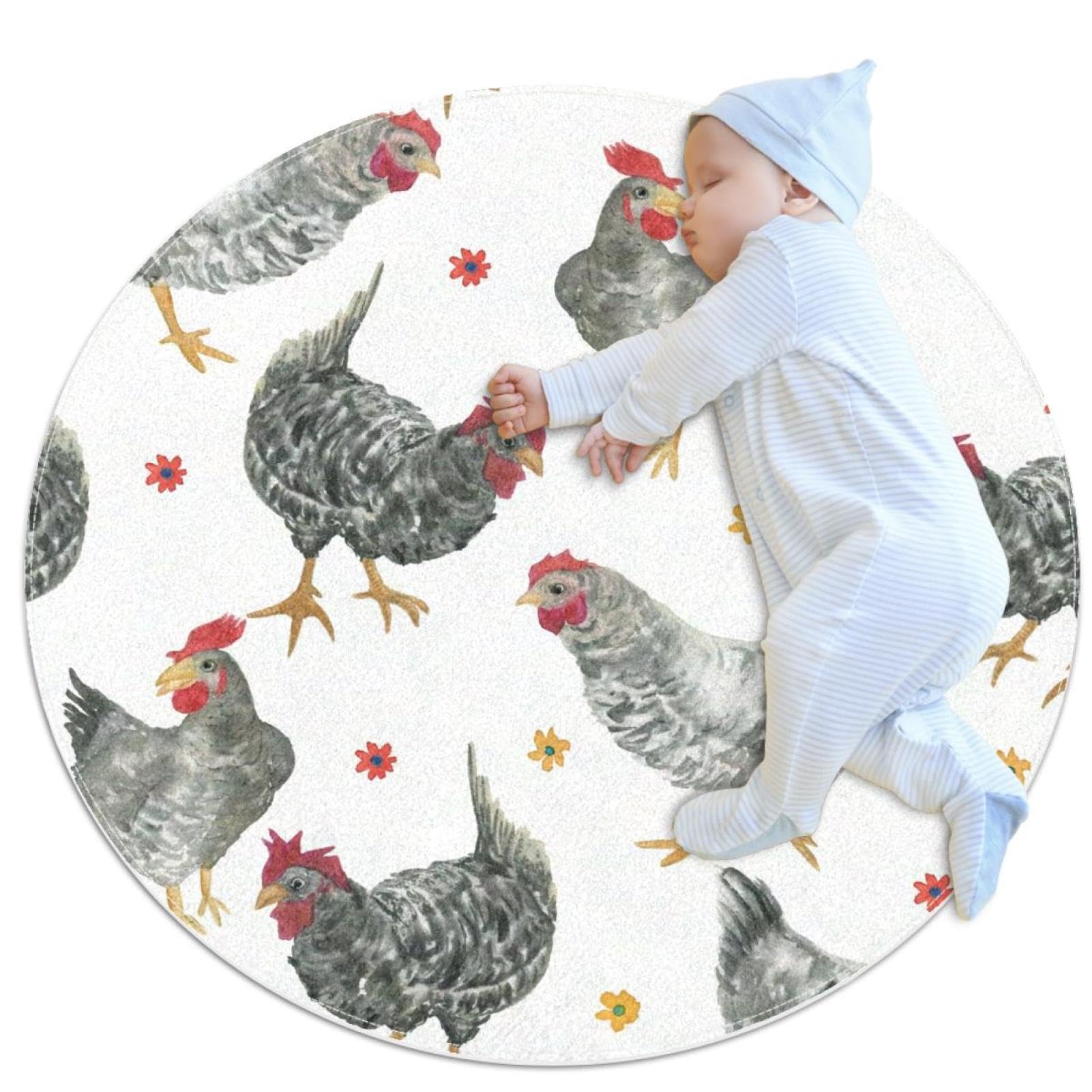 Tapis de salle de bain poulet aquarelle rond 1m antidérapant pour chambre