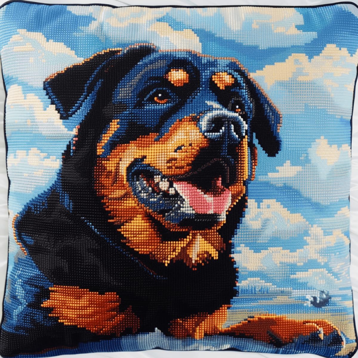 DIY latch hook kits for adults Rottweiler animal latch hook kit cushion Dog and landscape Pillowcase/Cushion Cover Making Kits Statement Rug, Latch Hook Kits for A Starter Project DIY Latc 43x43cm