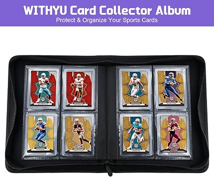 WITHYU Top Loader Binder for 3x4 Toploaders - Holds 128 Cards with 4 Pocket Side-Loading Pages, Zippered Album for Trading & Sports Cards (Purple)