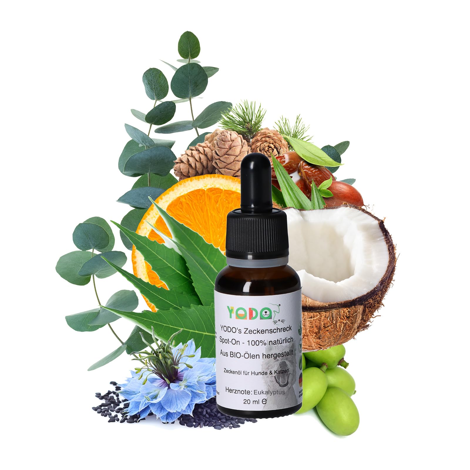 YODO’s Zeckenschreck, 100% natural tick protection, tick oil for dogs and cats to repel ticks 7 organic oils