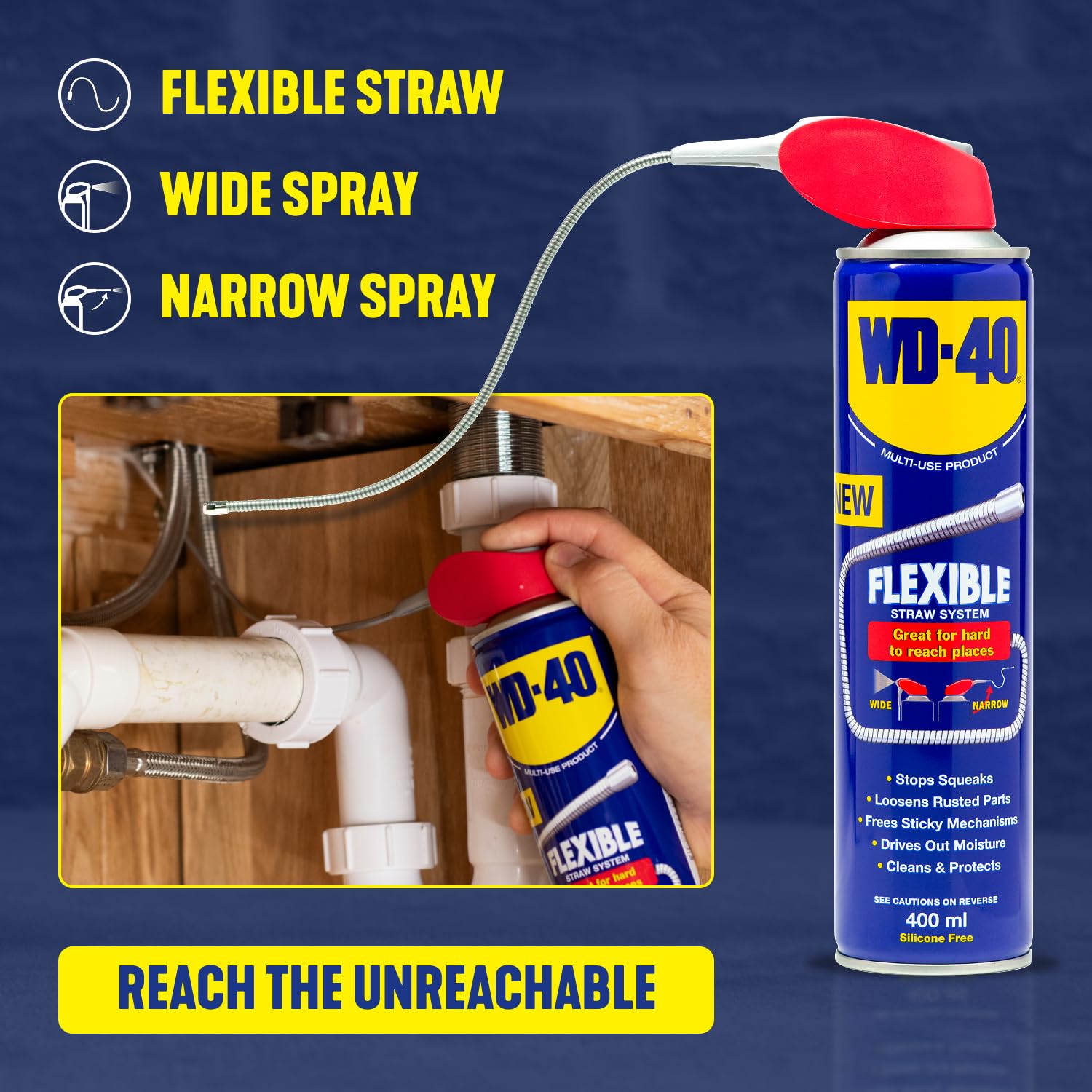 WD-40 Cannuccia in metallo flessibile prodotto multiuso (6 x 400 ml)