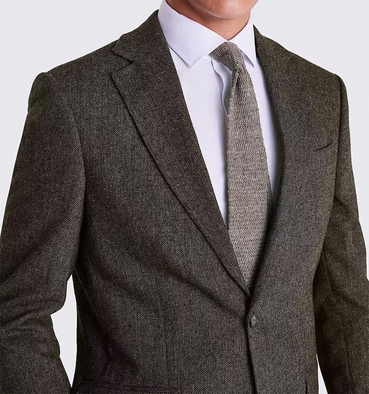 Men's Herringbone Tweed Blazer Wool Blend Suit Jacket Two Button Sport Coats for Prom Wedding2