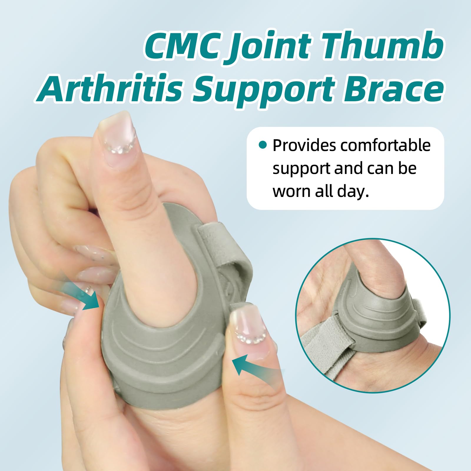 CMC Daumenbandage für rechte Hand, Arthritis-Daumenstabilisator mit Memory-Form, verstellbare Fingerschiene für Hände, Handgelenk, Schmerzlinderung, für Männer und Frauen (Grau-Linkshänder