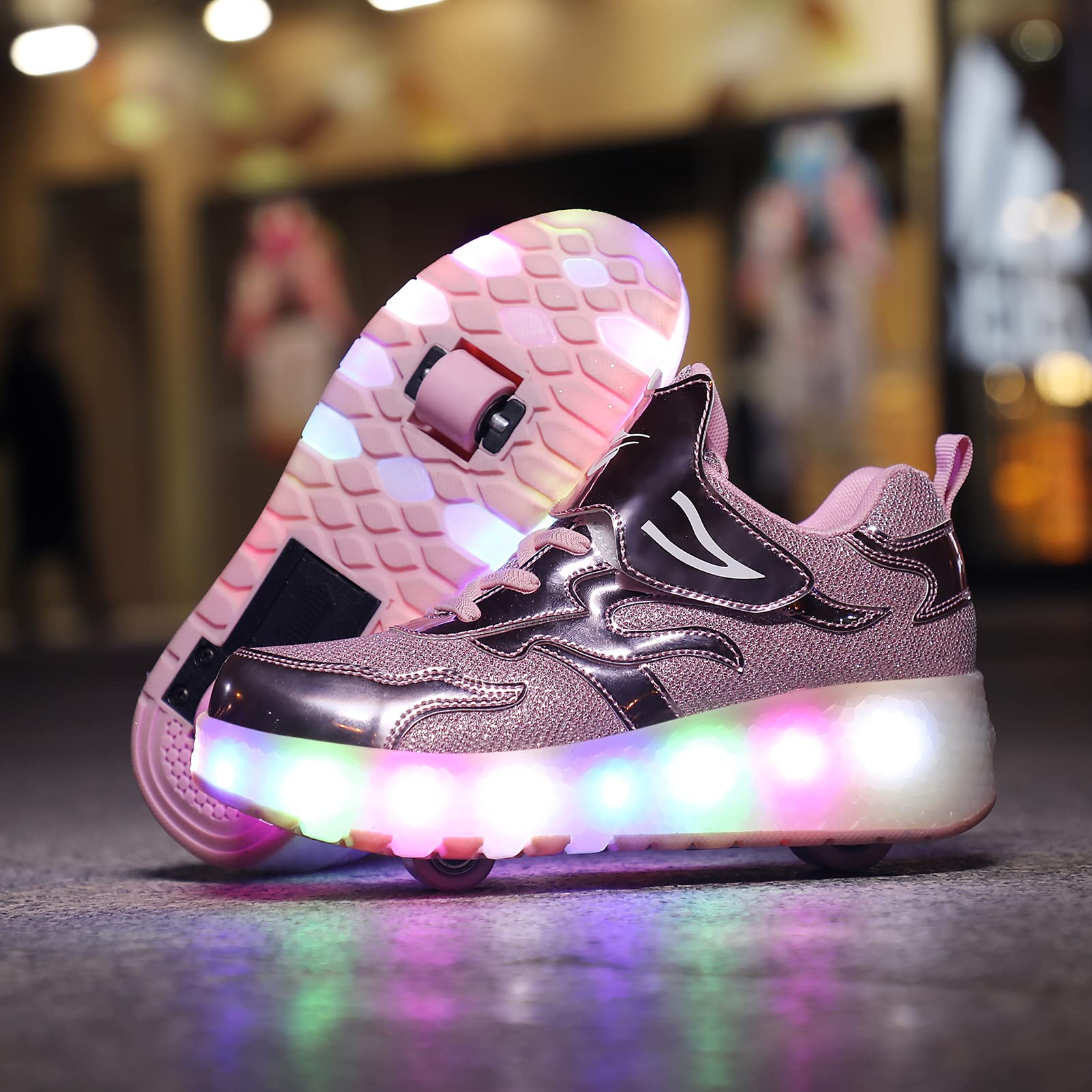 Junge Mädchen LED Leuchtend Schuhe mit Doppelt Rollen Ultraleicht Einziehbar Outdoor Sportschuhe 7 Farbe Farbwechsel Blinkschuhe Skateboardschuhe Gymnastik Sneaker Halloween Weihnachten Karneval