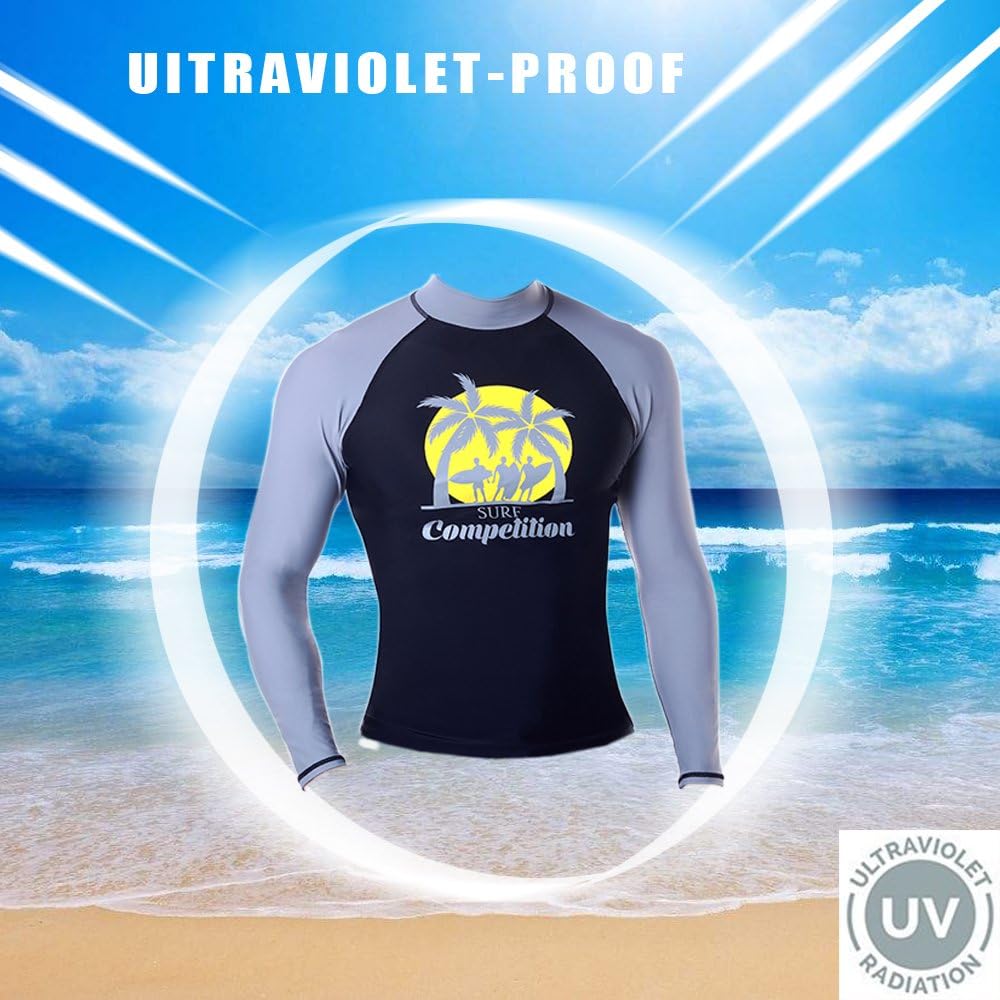 MZ Garment Rash Guard Men UV Sun Protection UPF 50+ Basic Skins Long Sleeve Crew Sun Shirt Surfing Shirt: Clothing