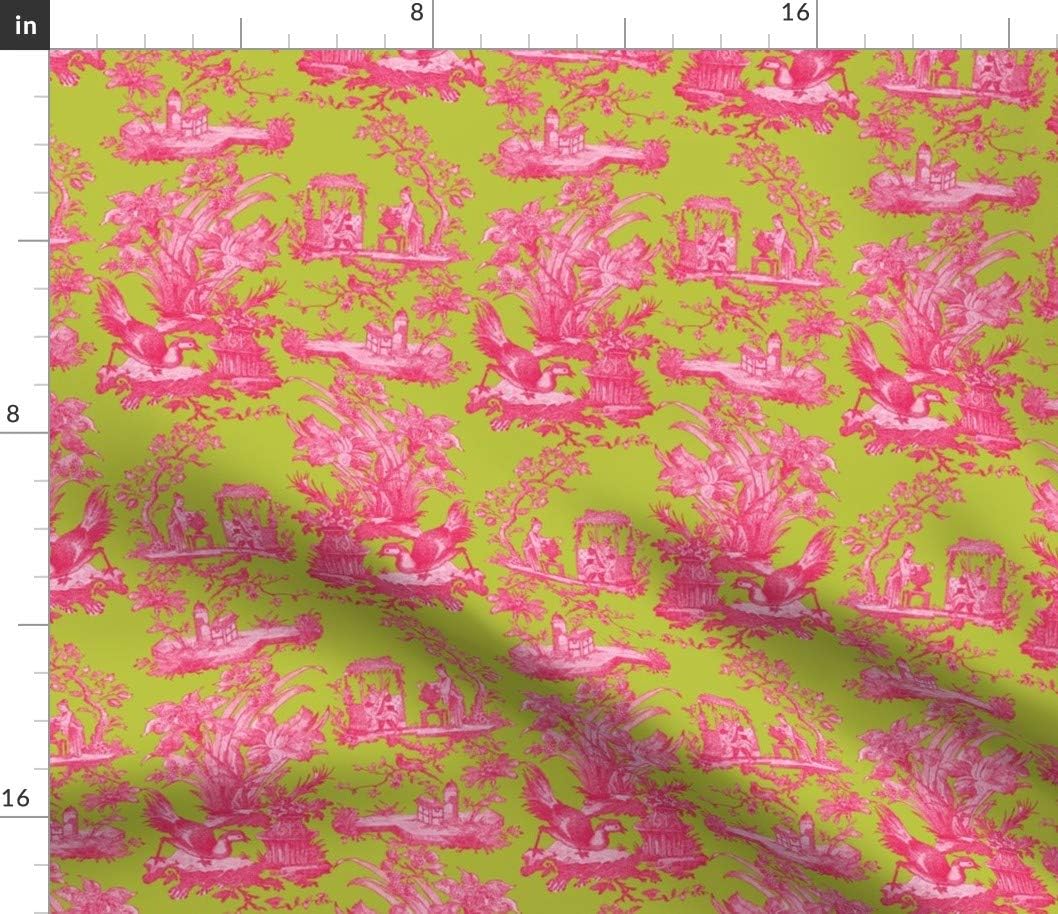 Spoonflower Fabric - Chinoiserie Toile Dark Medium Bright Neon Spring Printed on Petal Signature Cotton Fabric Fat Quarter - Sewing Quilting Apparel Crafts Decor