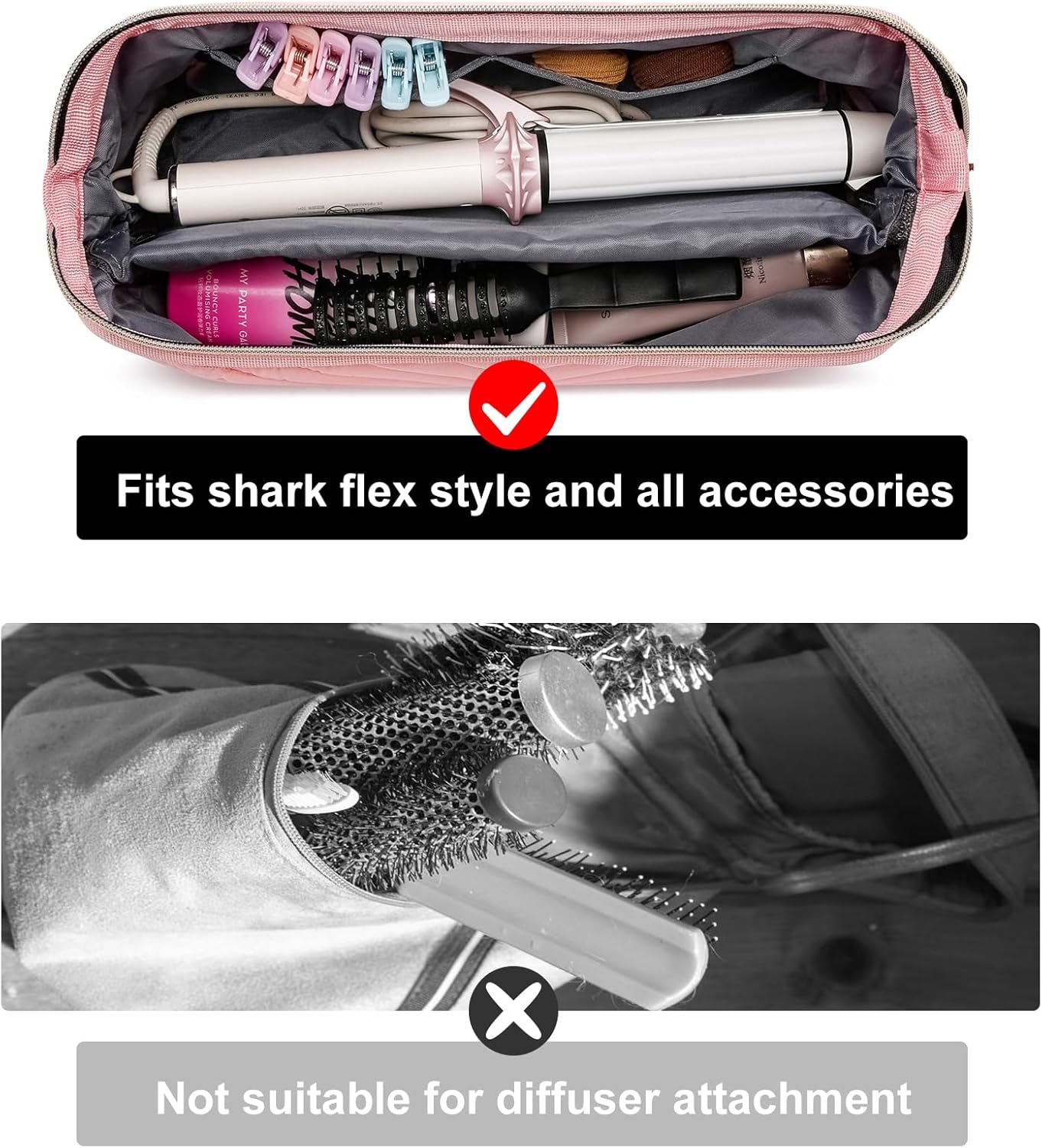 Hair Tools Travel Bag for Shark Flexstyle Dyson, Quilted Case Organizer Bag, Gift for Women Hair Accessories Storage Bag, Travel Hairdryer Portable Bag for Women, Pink - Image 5