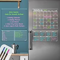Vista 13 de Calendario mensual transparente no magnético para refrigerador, calendario mensual transparente de borrado en seco, se adhiere a la pared, vidrio