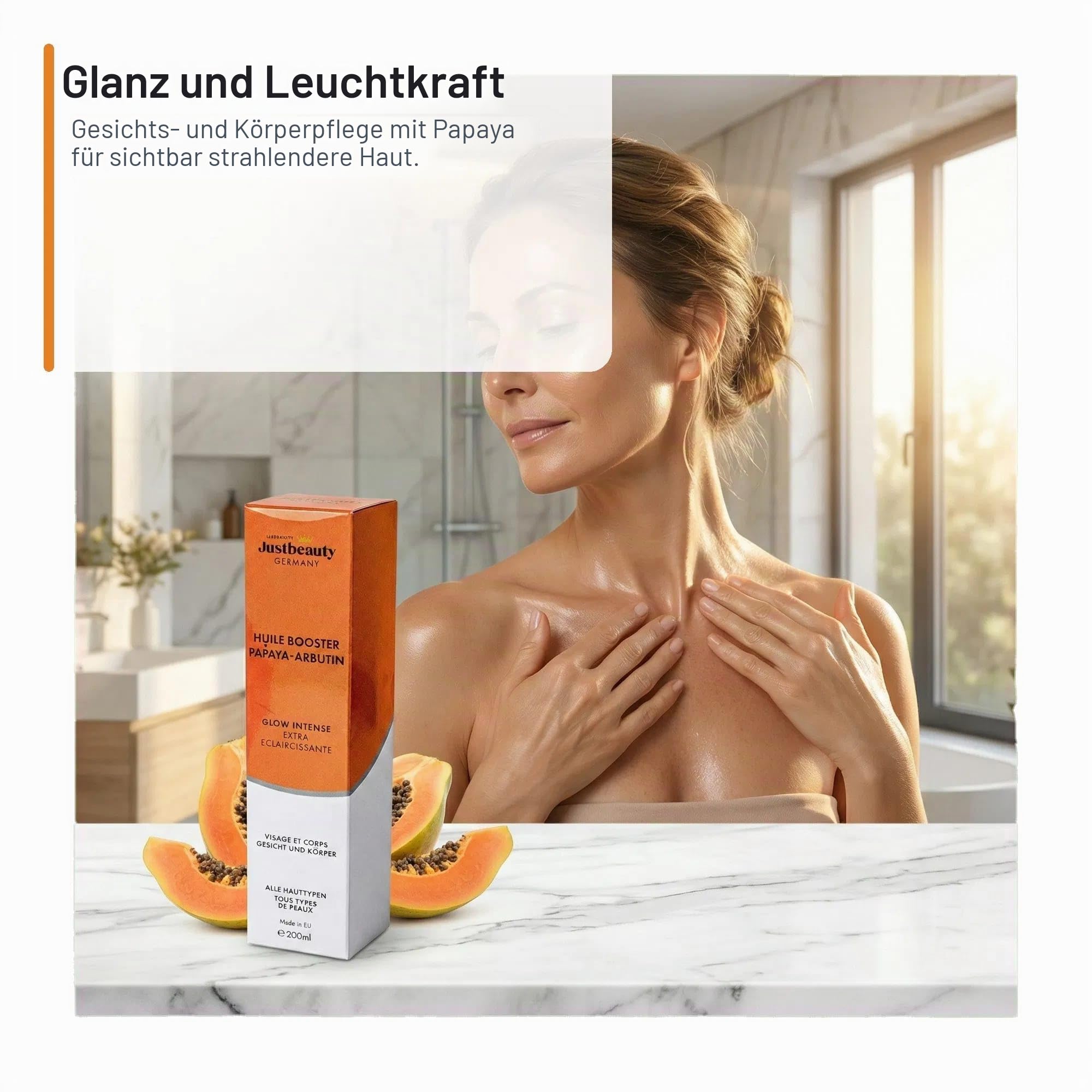 HUILE BOOSTER PERLE RARE PAPAYA – ARBUTIN Luxuriöses Gesichts- & Körperöl – Strahlender Teint, intensive Feuchtigkeit, gegen Pigmentflecken | 200 ml